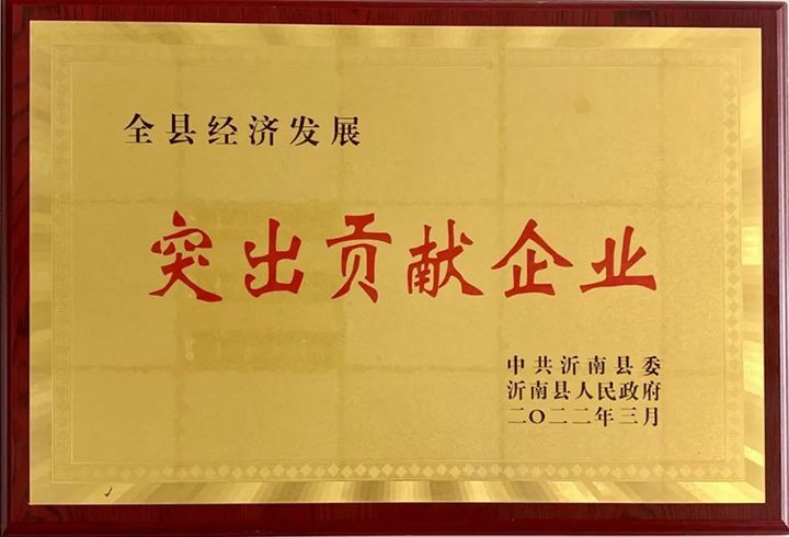 熱烈祝賀東岳機械被授予2021年沂南縣“突出貢獻企業”榮譽稱號